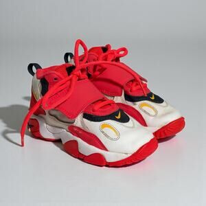 Nike Kids Air Barrage Mid Red White Yellow Size 13C Velcro Lace Sneaker